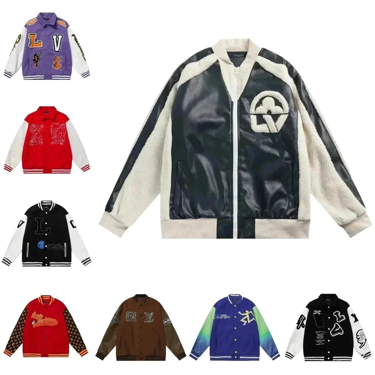 Louis Vuitton Monogram Shearling-Trimmed Leather Varsity Jacket Black