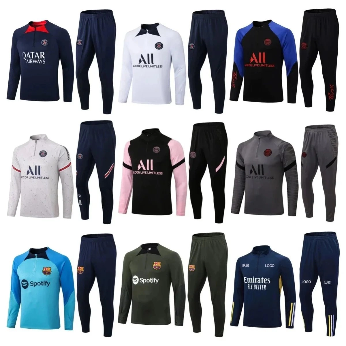 PSG Training Set 2023-24 Navy Blue Qatar Airways Quarter-Zip Top & Pants