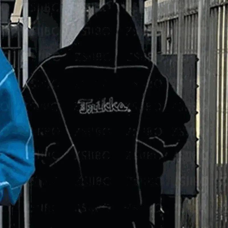 Trukka Black Hooded Sweatshirt with White Stitching Detail