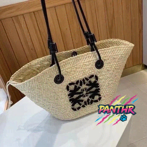 Loewe Puzzle Raffia Tote Bag Natural with Black Anagram Logo
