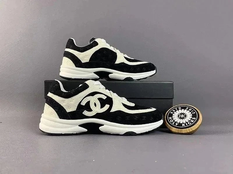 Chanel CC Logo Black-White Suede Chunky Sneakers
