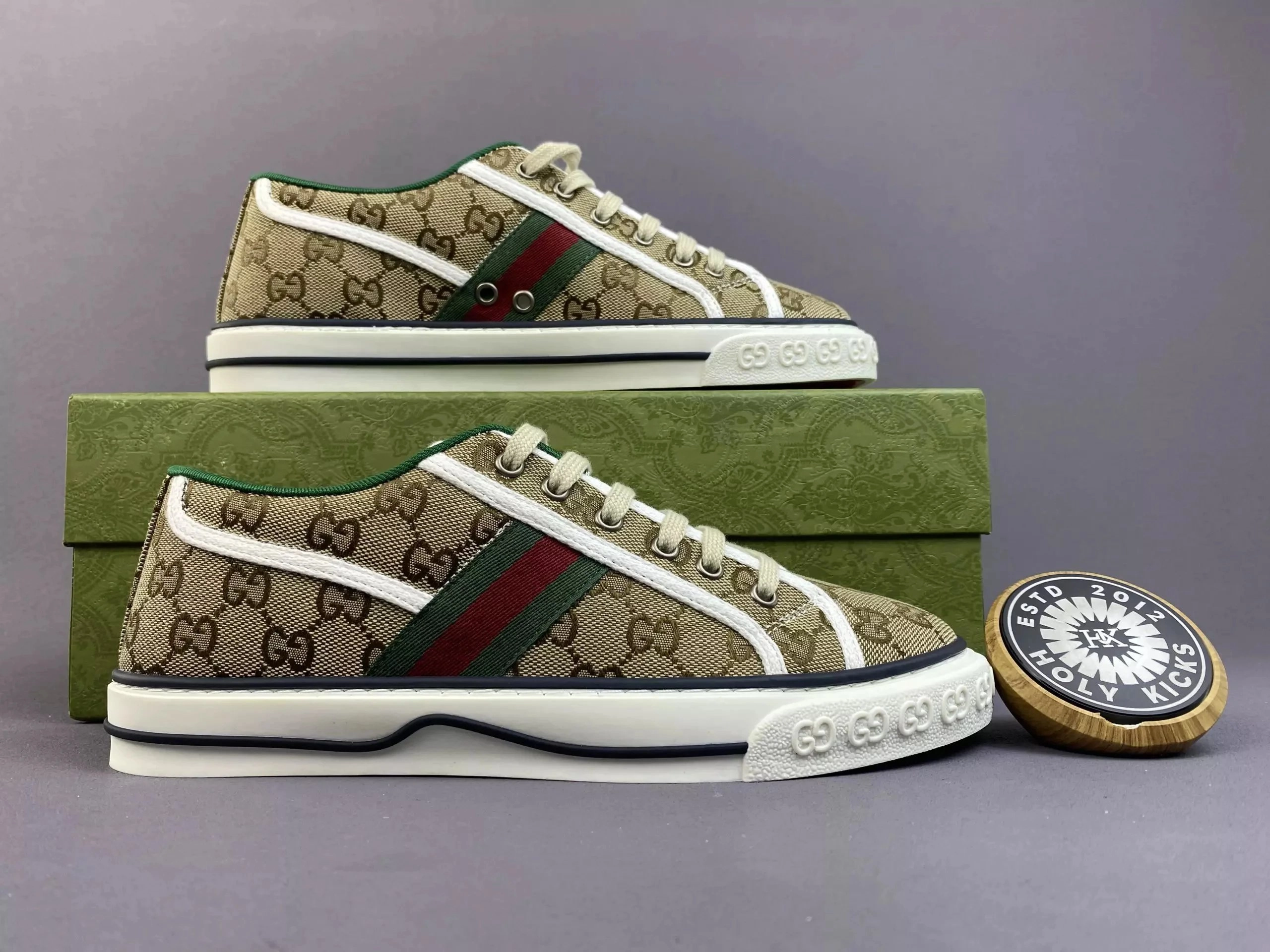 Gucci Ace GG Canvas Sneakers Beige Green Red Web Stripe