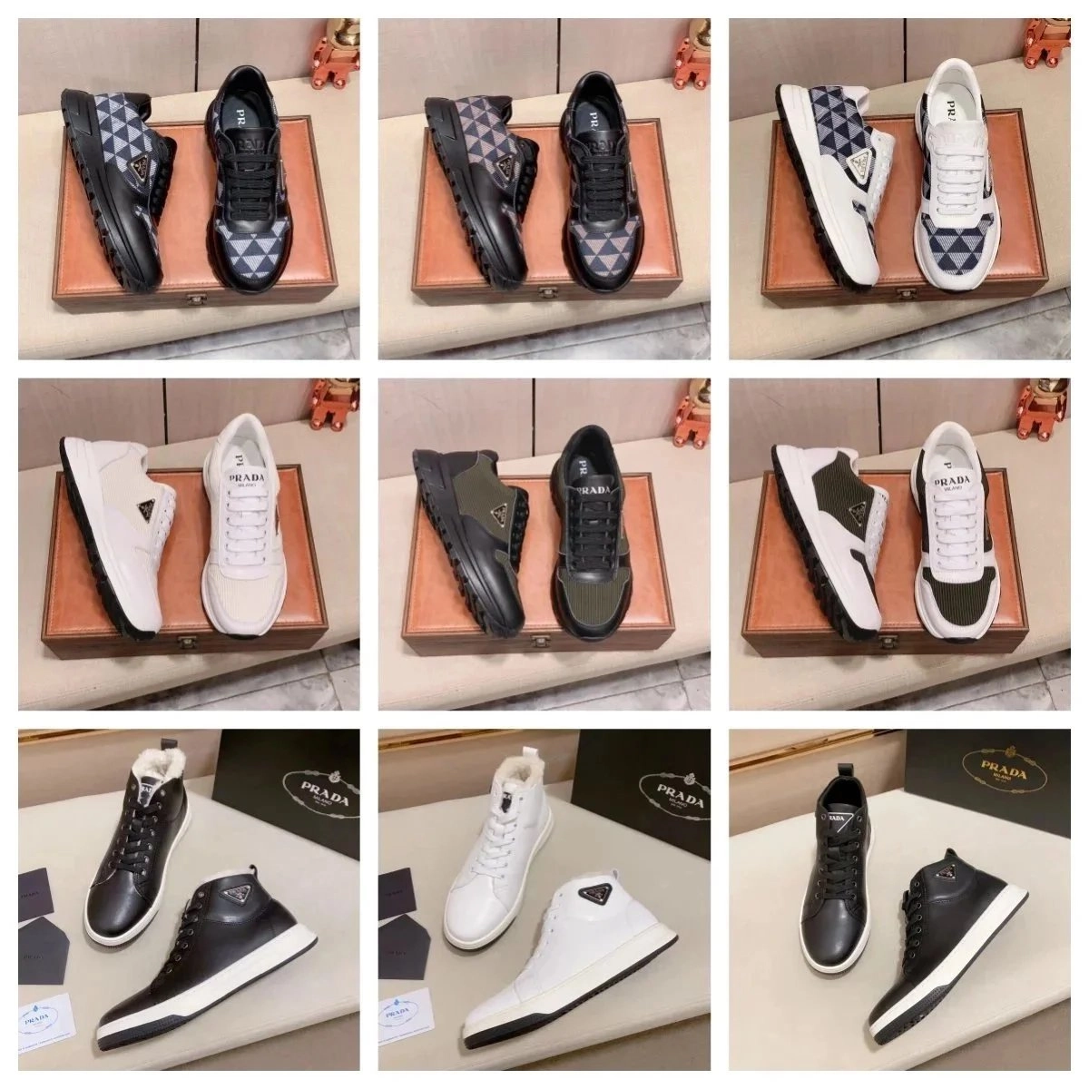 Prada Re-Nylon Triangle Pattern Sneakers Black-White