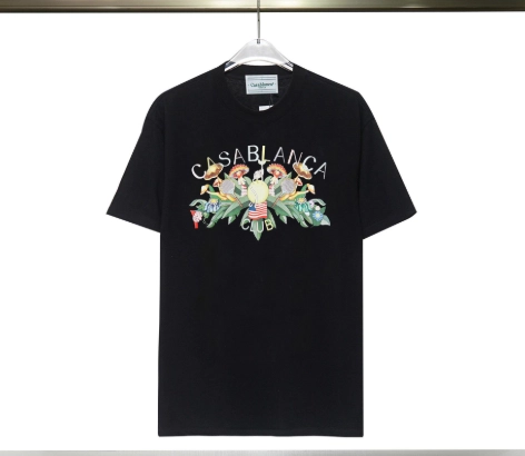 Casablanca Black T-Shirt with Embroidered Floral Graphic