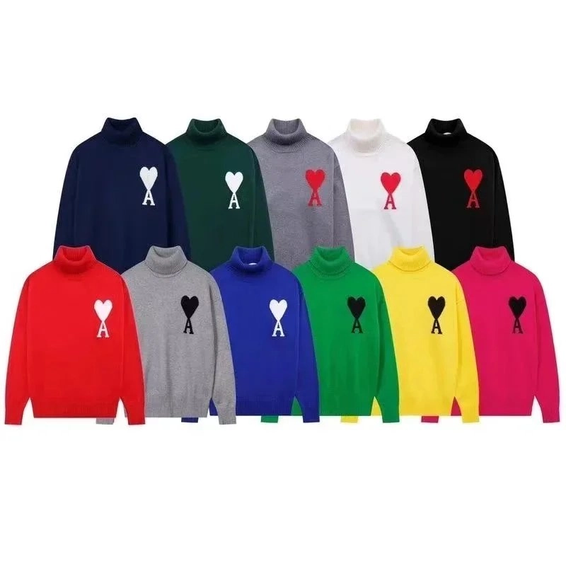 Ami Paris Heart Logo Turtleneck Sweater - Navy Blue