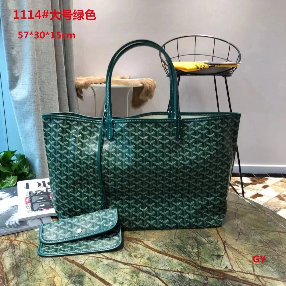Goyard Saint-Louis PM Tote Bag Green Chevron Pattern Large Size