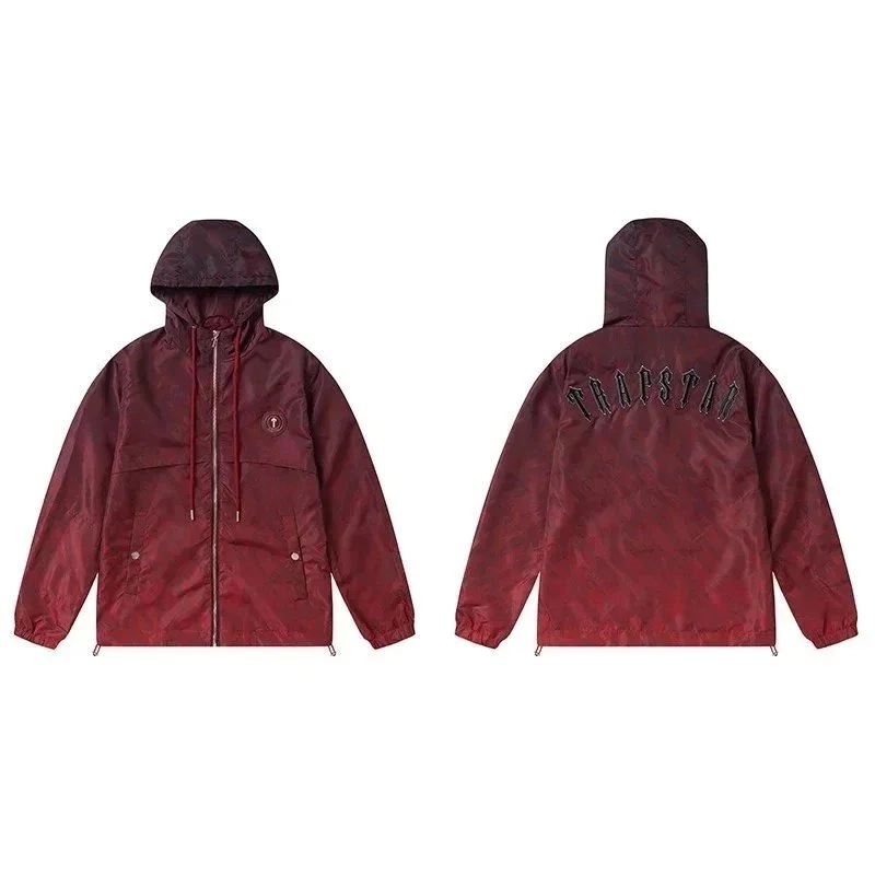 Trapstar Maroon Camo Hooded Windbreaker Jacket with Embroidered Logo