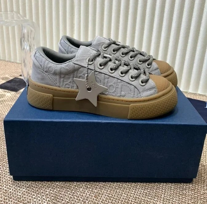 Dior B23 Low-Top Sneakers Gray Quilted Leather Star Charm