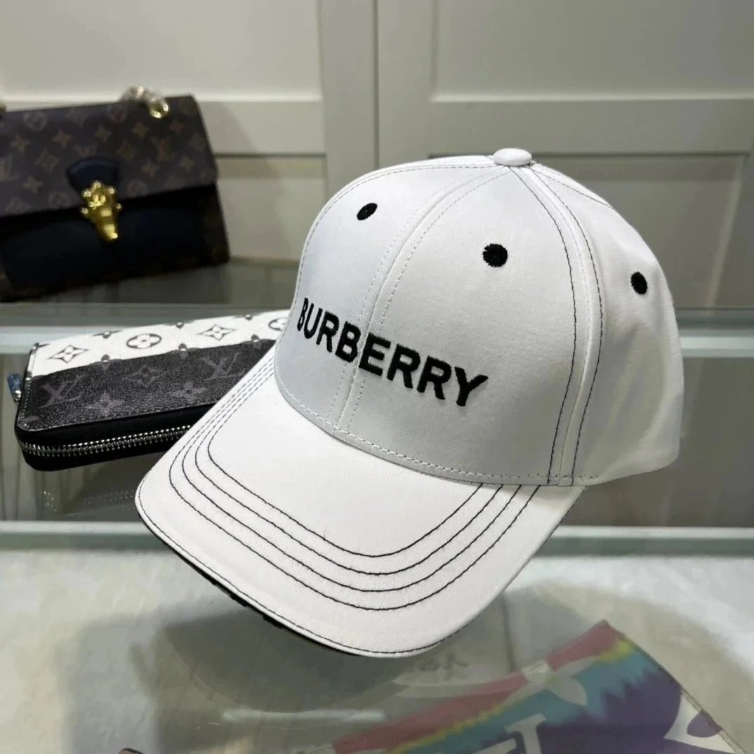 Burberry White Baseball Cap with Black Logo Embroidery