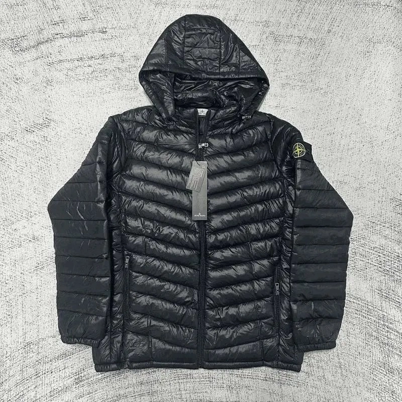 Stone Island Black Quilted Hooded Lightweight Puffer Jacket
