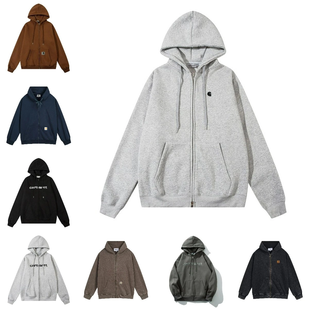 Carhartt WIP Zip-Up Hoodie Heather Grey Logo Patch