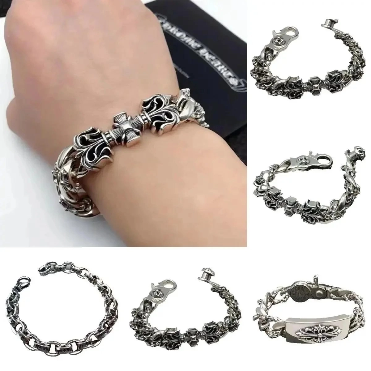 Chrome Hearts Fleur-de-Lis Cross Link Bracelet Silver