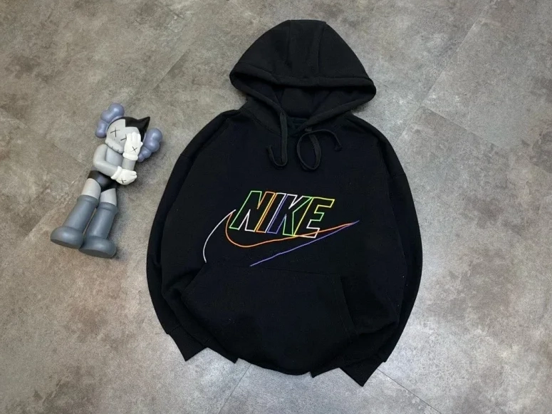 Nike Rainbow Swoosh Black Hoodie with Embroidered Logo