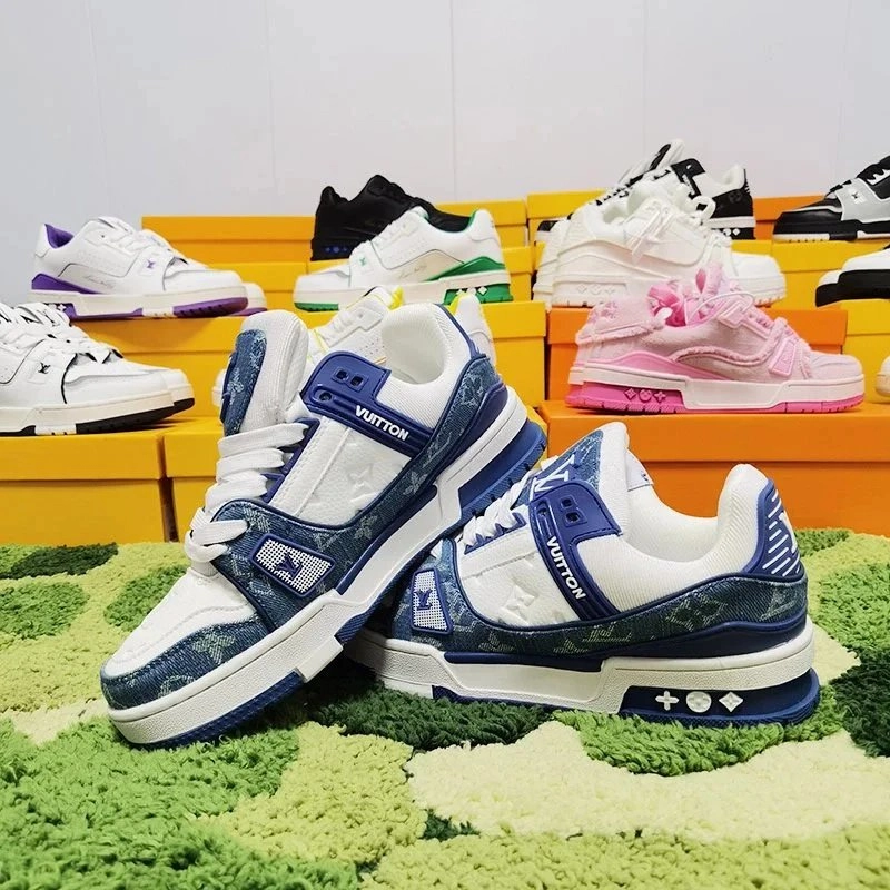 Louis Vuitton Trainer White-Blue Monogram Denim Sneakers
