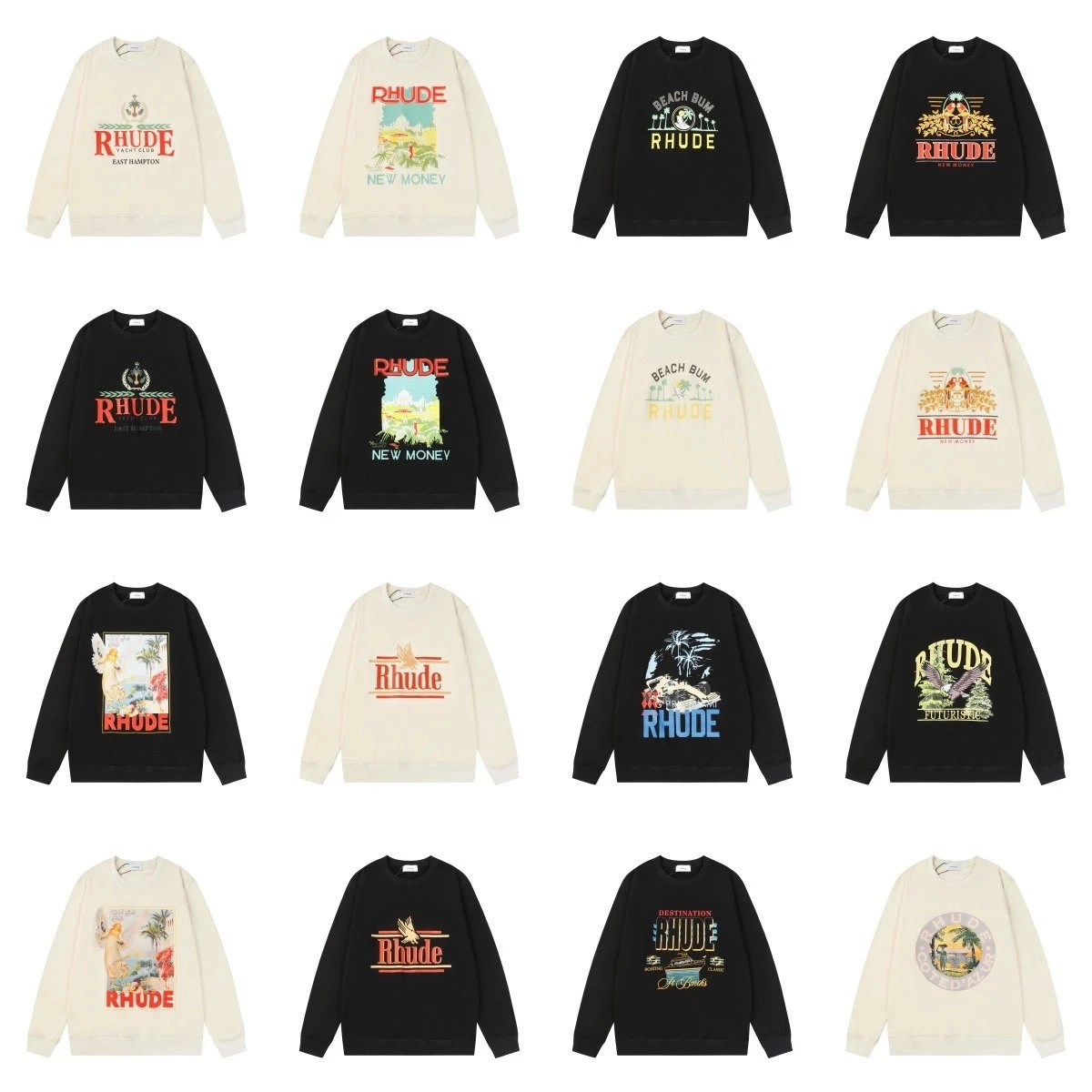 RHUDE Beach Bum Graphic Sweatshirt - Cream with Tropical Print