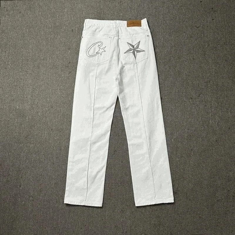 C2H4 White Denim Jeans with Embroidered Star and C Logo