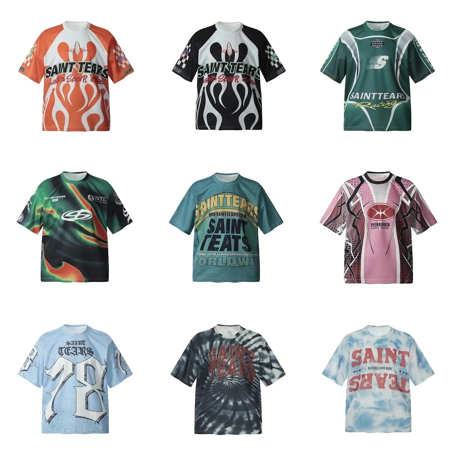 Saint Tears Flame Graphic Racing Jersey - Orange White