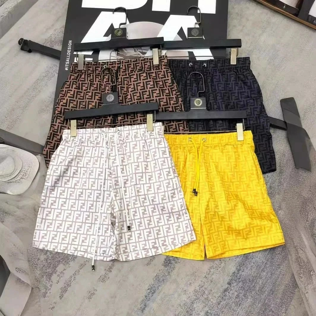 Fendi FF Logo Swim Shorts - Brown Beige Black White Yellow