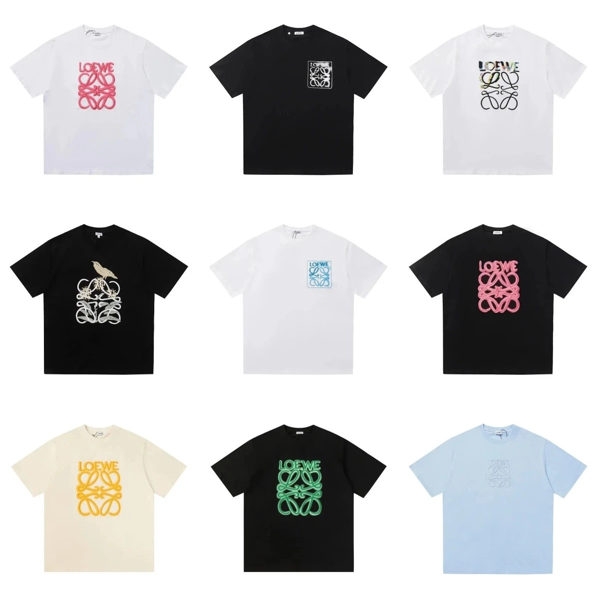 LOEWE Anagram Logo Embroidered T-Shirt - Pink on White