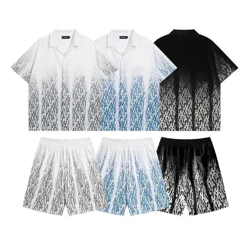 AMIRI Gradient Logo Print Short-Sleeve Shirt and Shorts Set