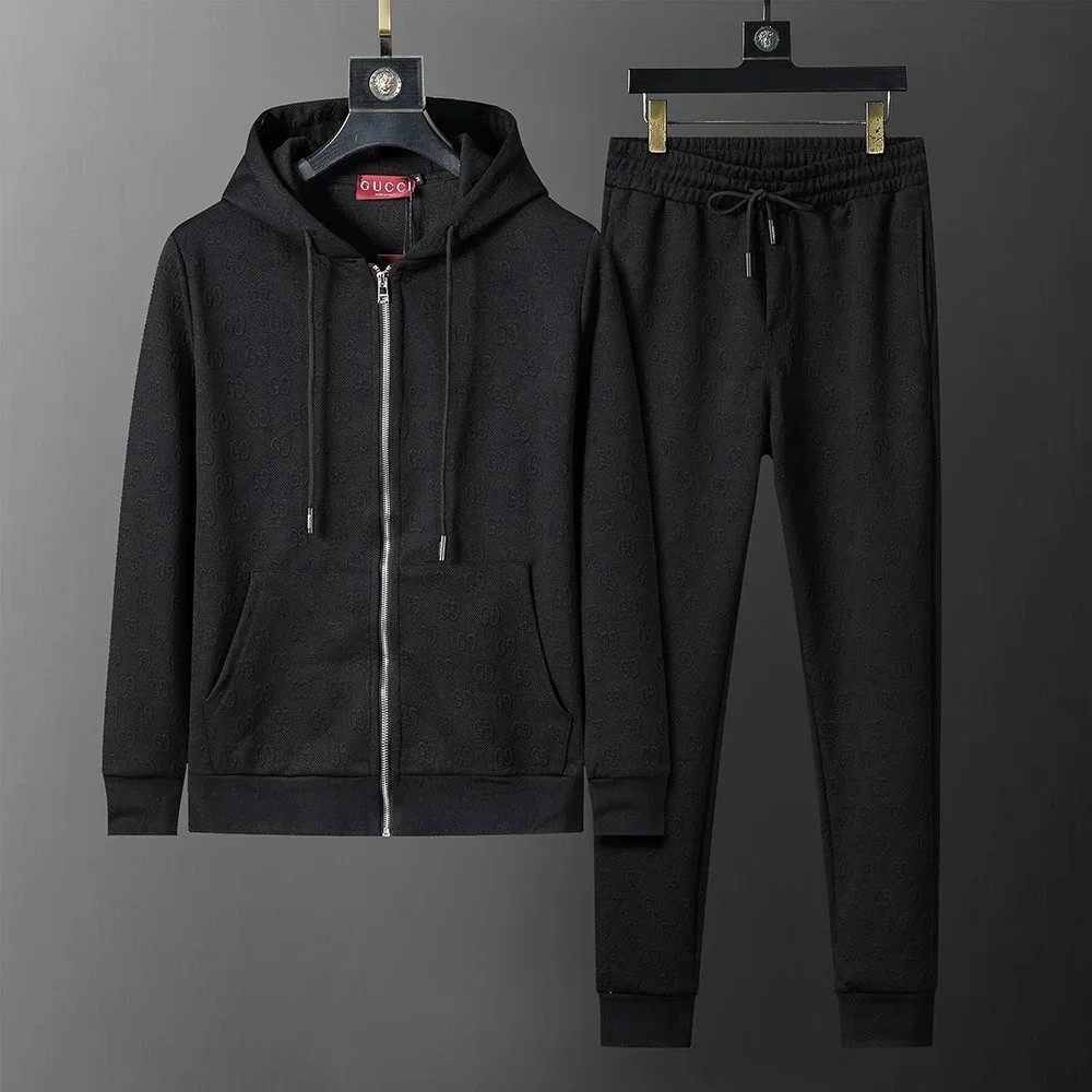 Gucci Monogram Black Hoodie and Jogger Set with Zipper