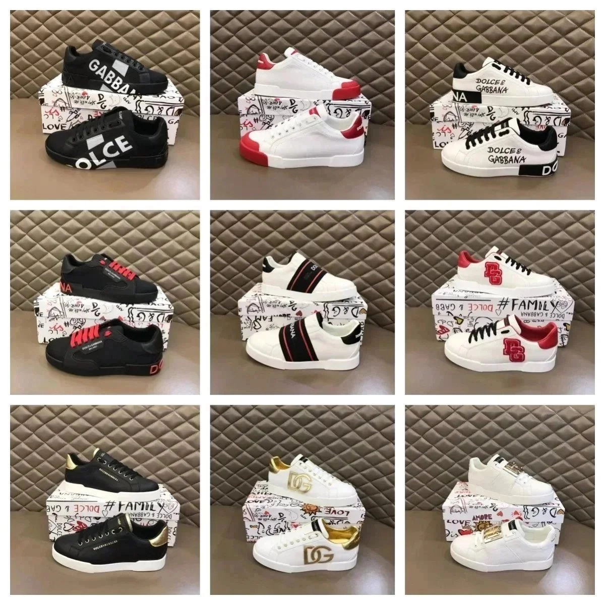 Dolce & Gabbana DG Logo Sneakers - White Gold Accents