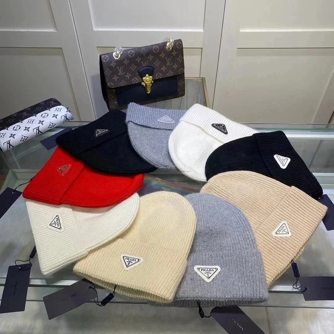 Prada Re-Nylon Triangle Logo Beanie Hat in Multiple Colors
