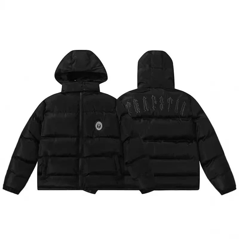 Trapstar Black Puffer Jacket with Embroidered Logo and Hood