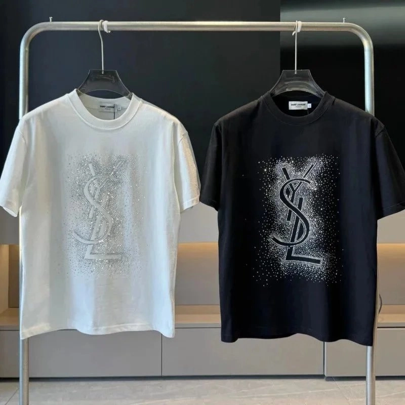Saint Laurent Monogram Crystal-Embellished Cotton T-Shirt