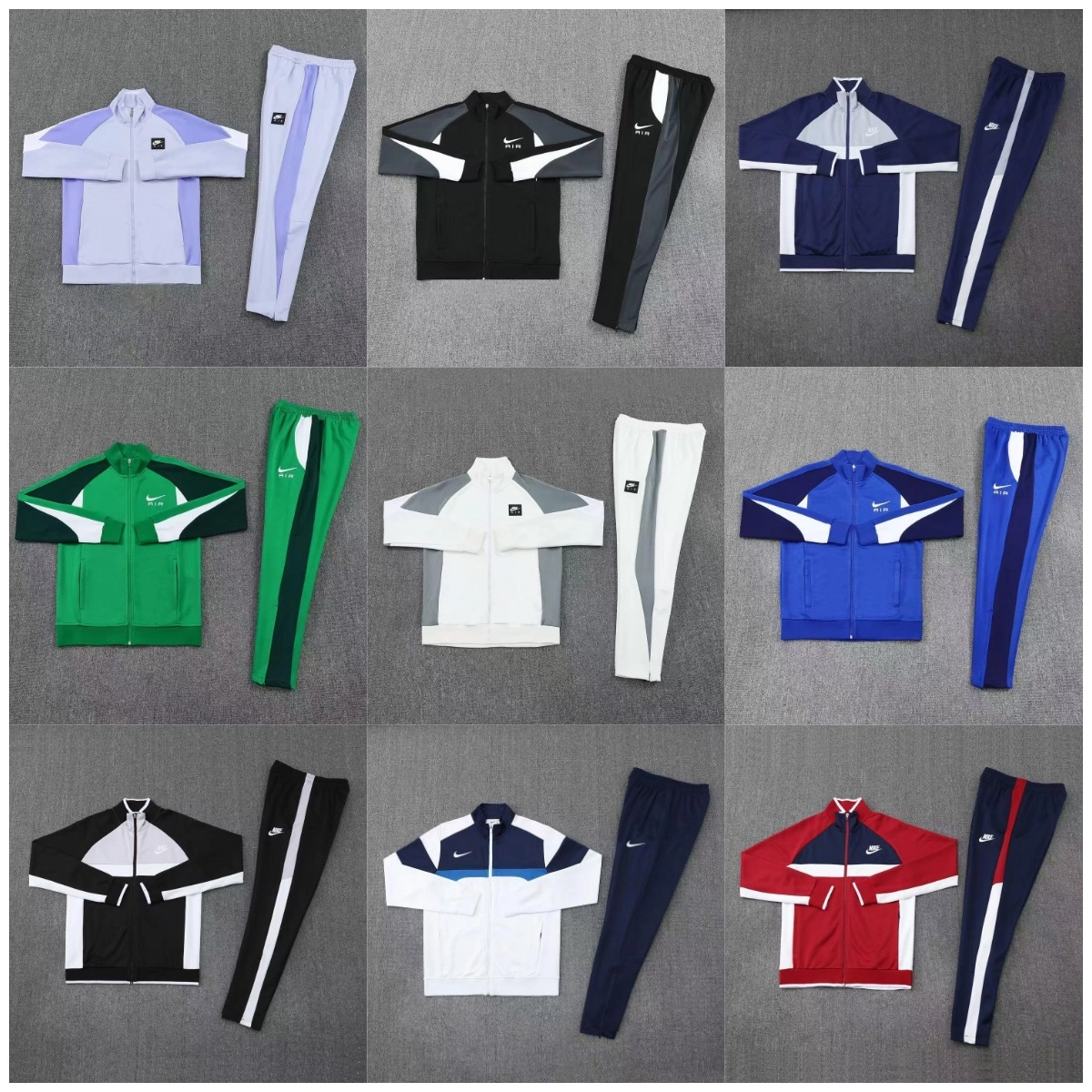 Nike Air Track Suit Set - Colorblock Full-Zip Jacket and Stripe Pants