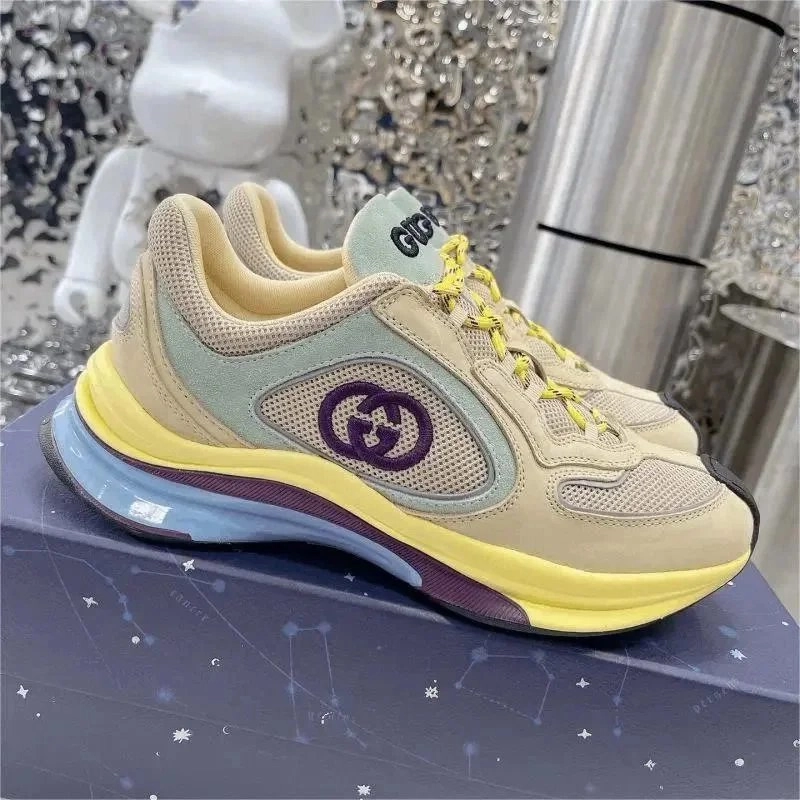 Gucci Rhyton Mesh Sneaker Beige Yellow Purple Interlocking GG