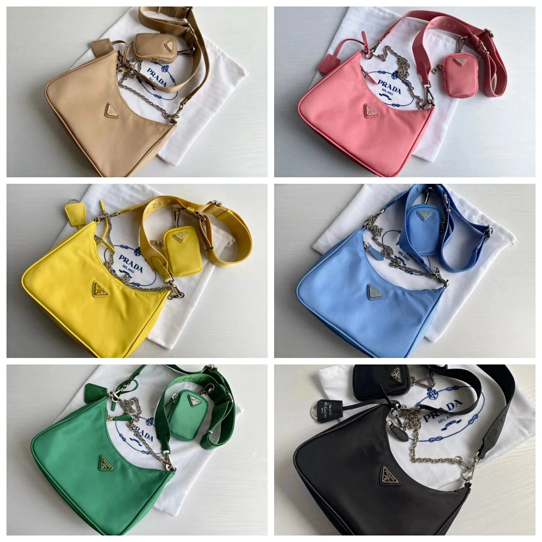 Prada Re-Nylon Mini Shoulder Bag with Triangle Logo and Chain Strap