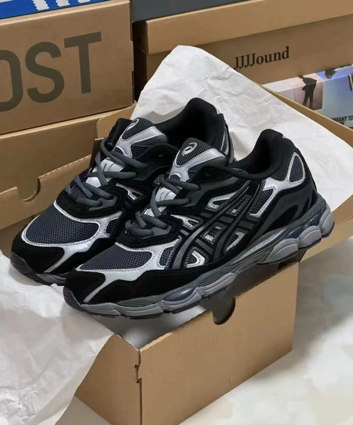 ASICS Gel-Kayano 14 Black-Silver Mesh Running Shoes