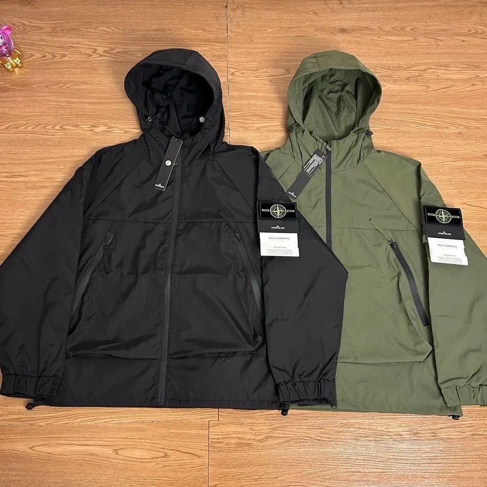 Stone Island Compass Logo Hooded Windbreaker Jacket Black