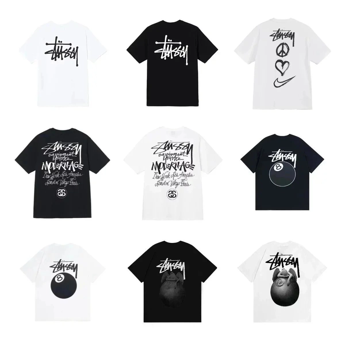 Stussy Classic Logo Graphic T-Shirt Black White