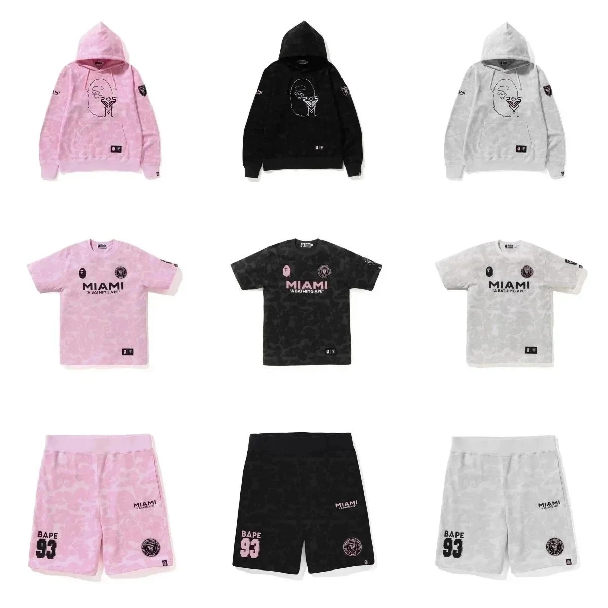 BAPE x Inter Miami CF Camo Hoodie T-Shirt Shorts Set Pink
