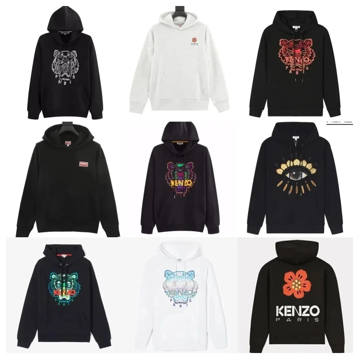 KENZO Paris Tiger Embroidered Hoodie Black White Colorful Print