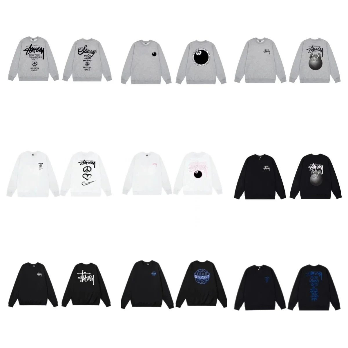 Stussy 8-Ball Graphic Crewneck Sweatshirt - Gray Black White