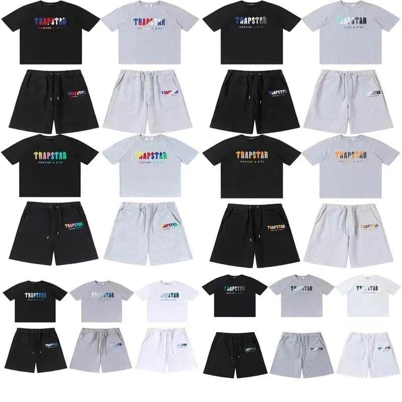 TRAPSTAR Gradient Logo T-Shirt and Shorts Set - Black/Grey/White
