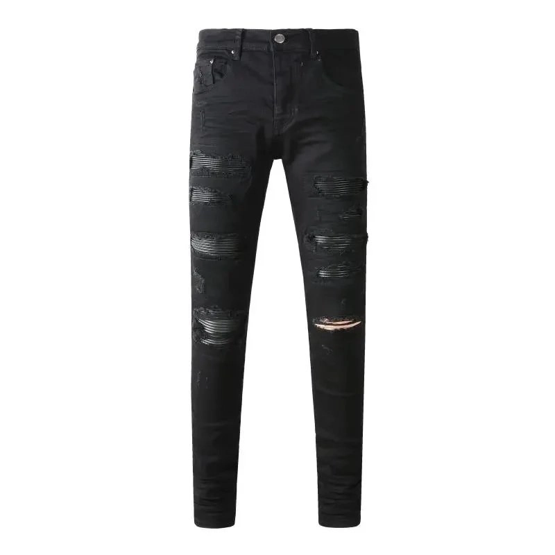 Black Distressed Slim Fit Jeans with Multiple Rips