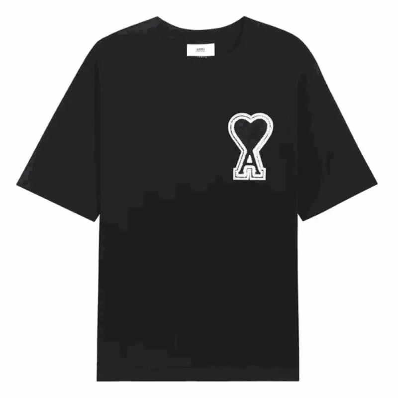 Ami Paris Black T-Shirt with Heart-A Logo Embroidery