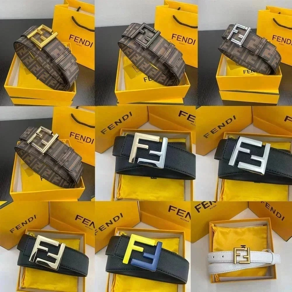 Fendi FF Logo Belt Brown Monogram Gold Buckle Leather