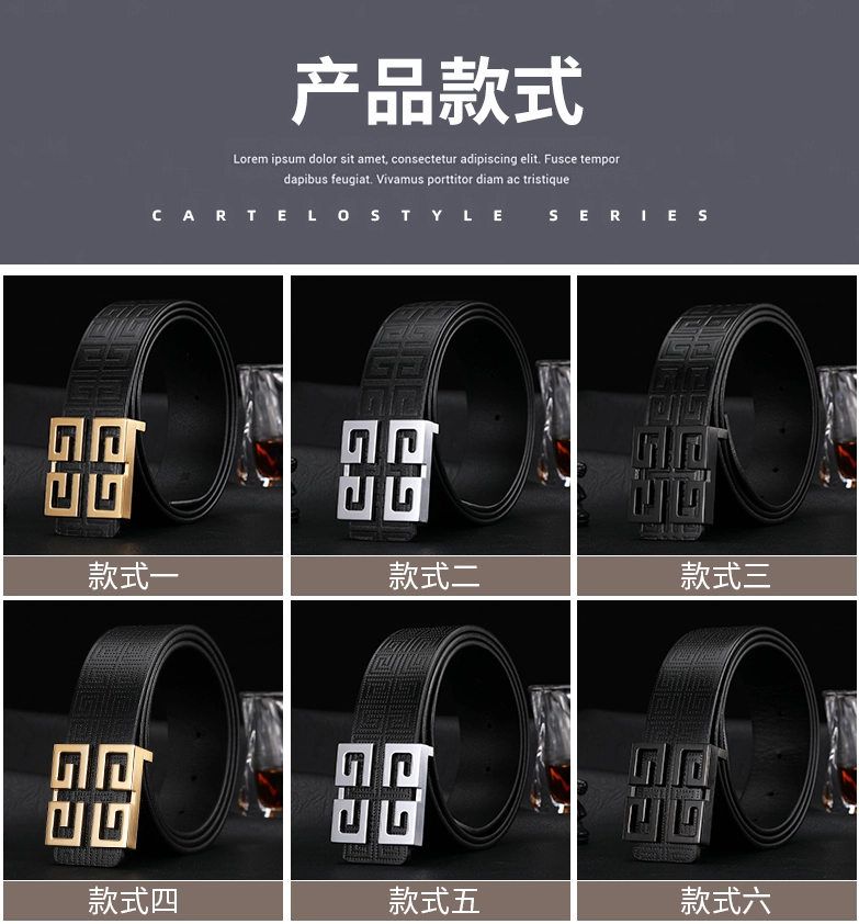 Cartelostyle Geometric Pattern Leather Belt with Gold Buckle