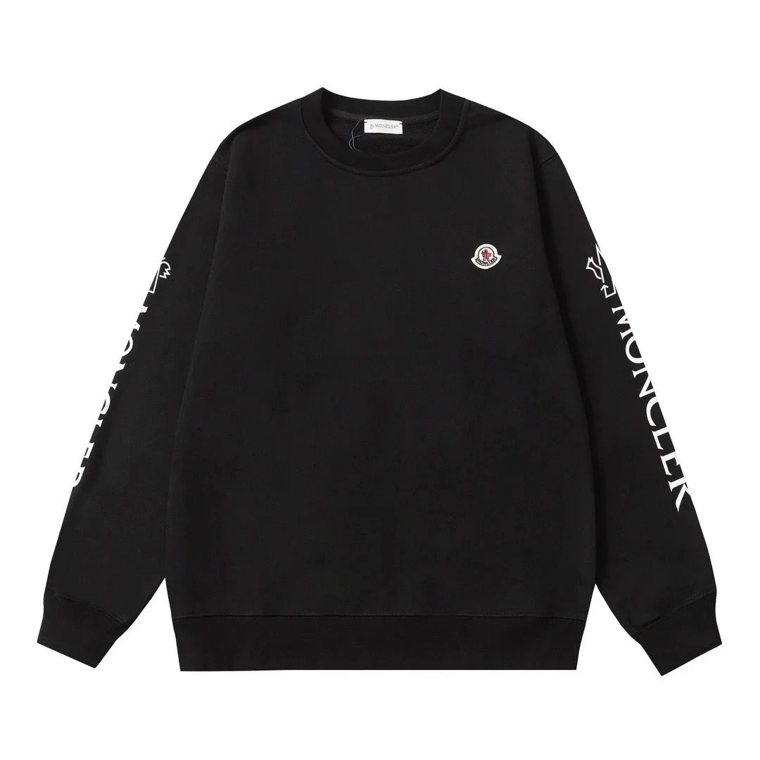 Moncler Black Crewneck Sweatshirt with Logo Sleeve Print