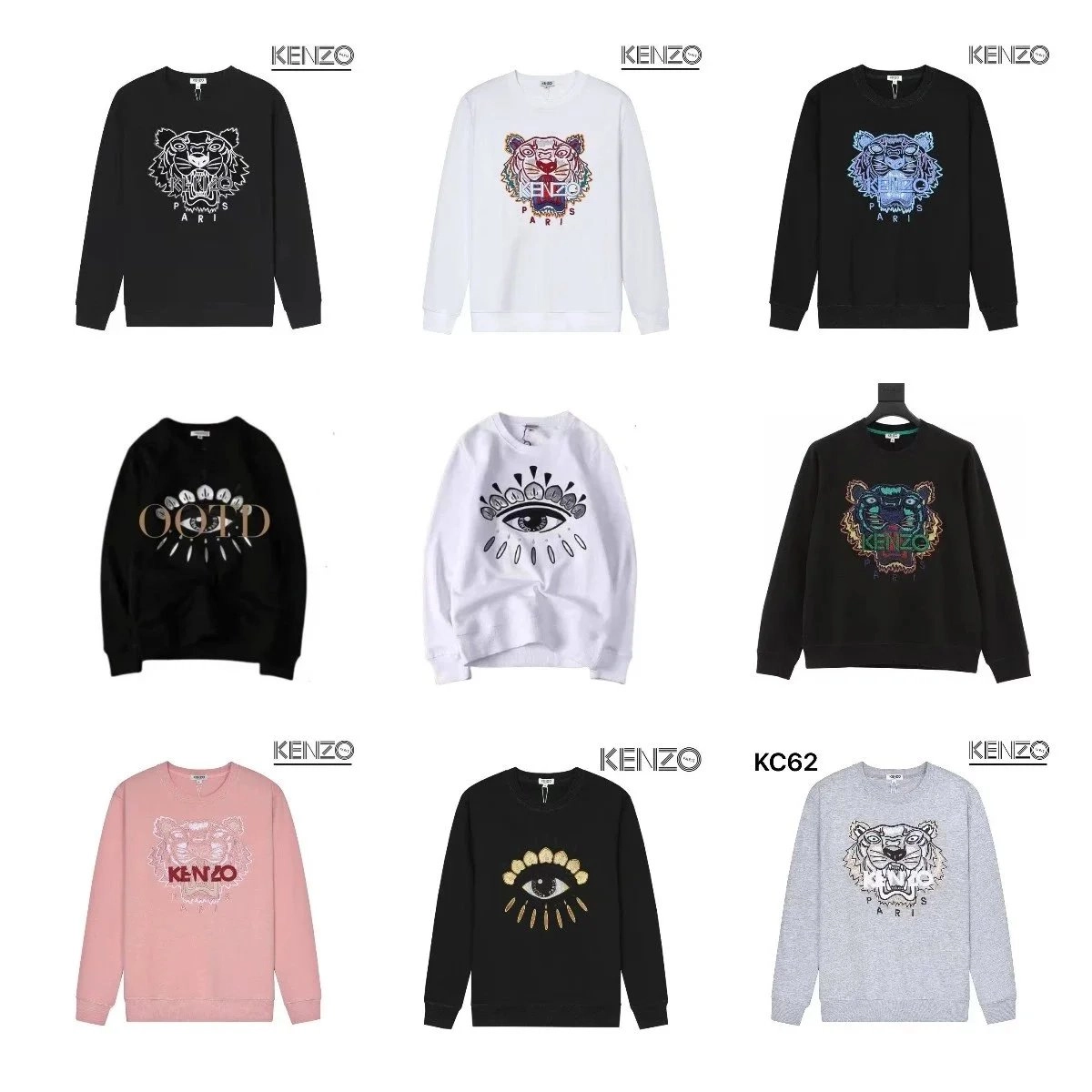 KENZO Tiger Embroidered Crewneck Sweatshirt Black White Pink