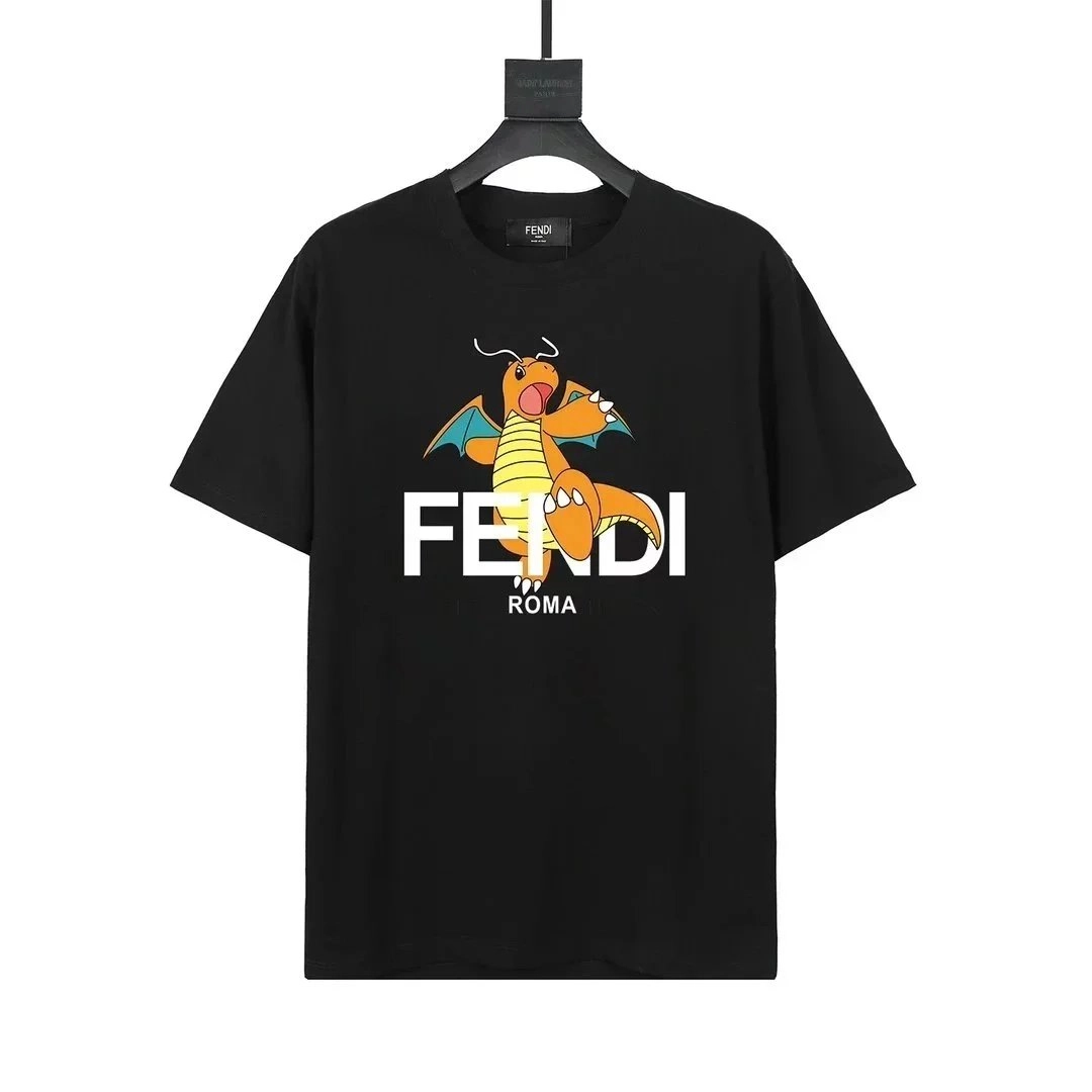 FENDI Roma Black T-Shirt with Dragon Graphic Print