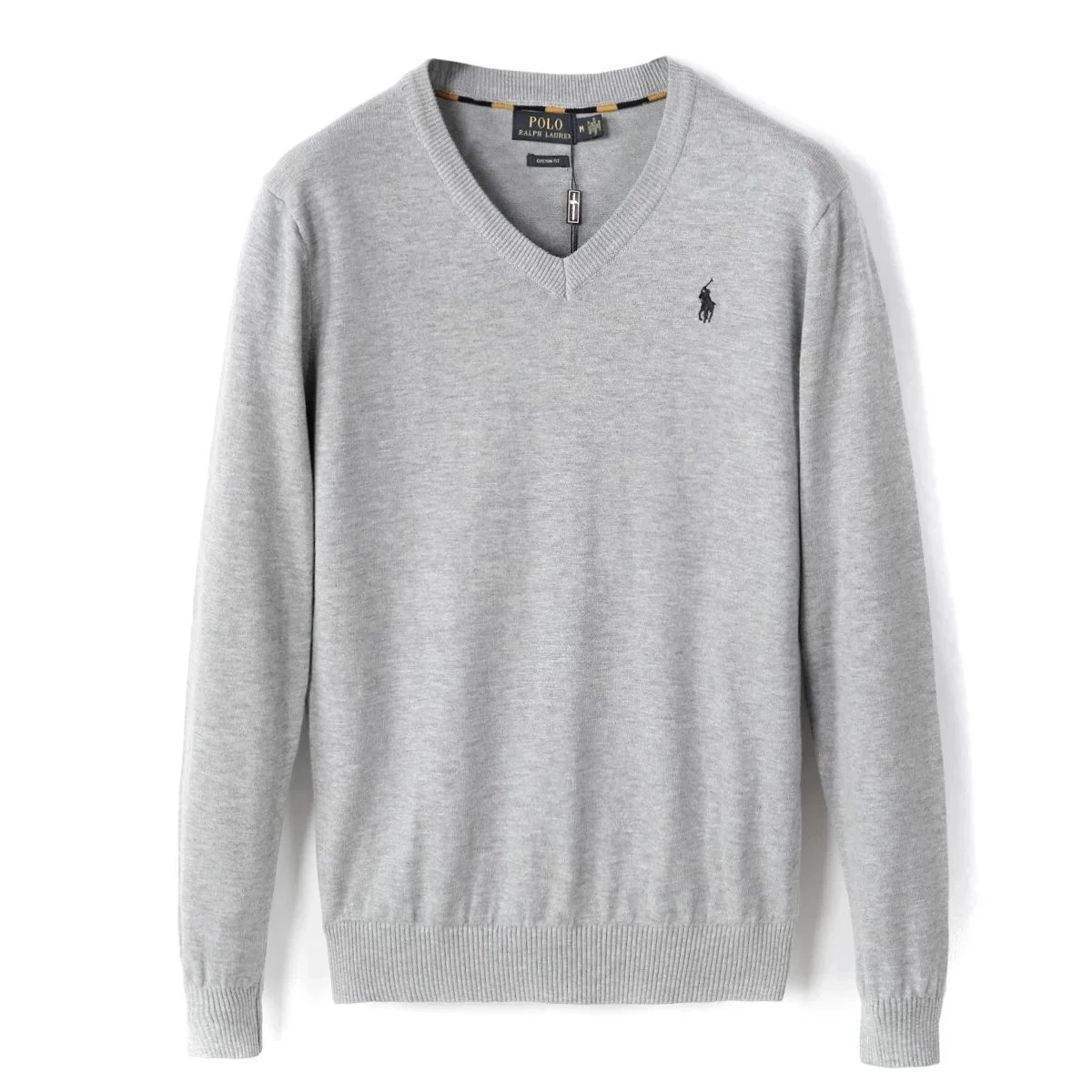 Polo Ralph Lauren V-Neck Sweater - Heather Gray with Pony Logo