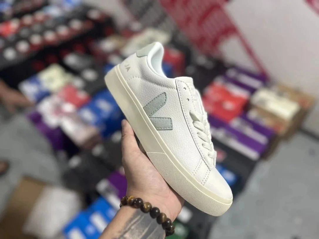 Veja Campo Leather Sneaker White Sage Green Logo