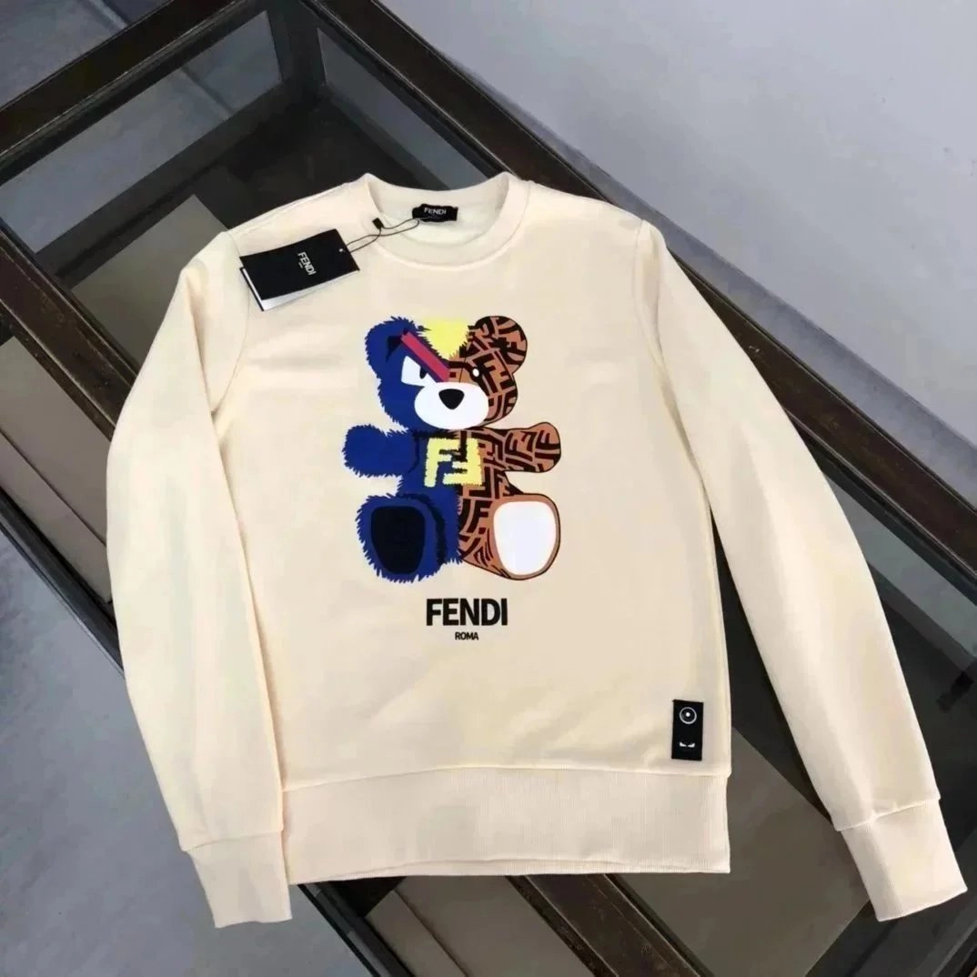FENDI Roma Bear Print Crewneck Sweater Cream