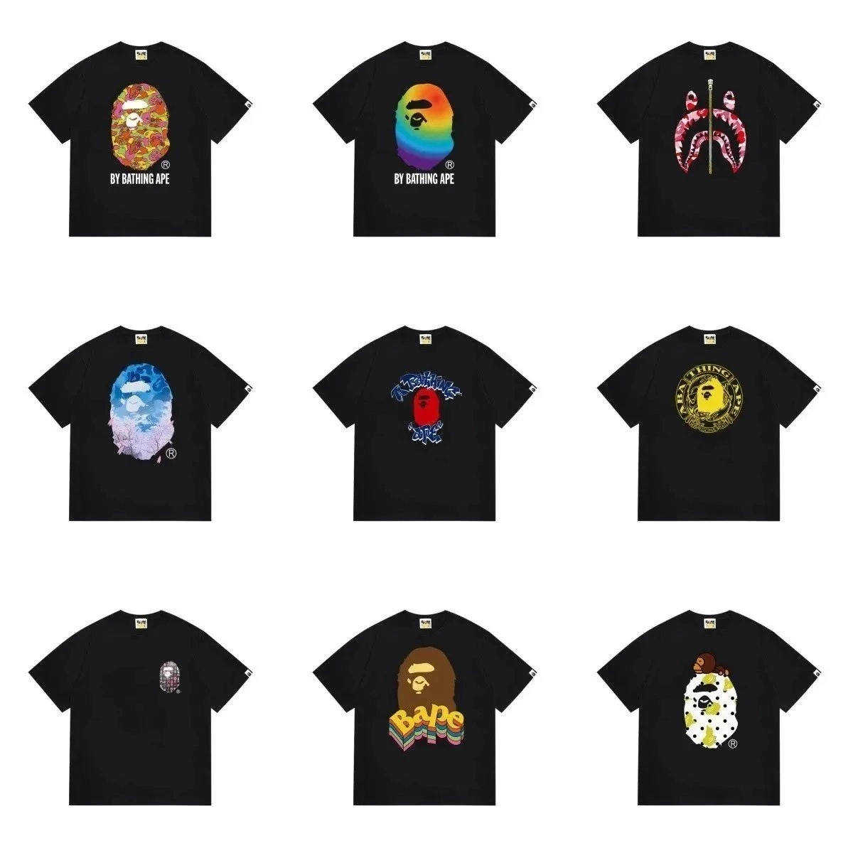 BAPE Classic Shark Face Rainbow Gradient T-Shirt Black